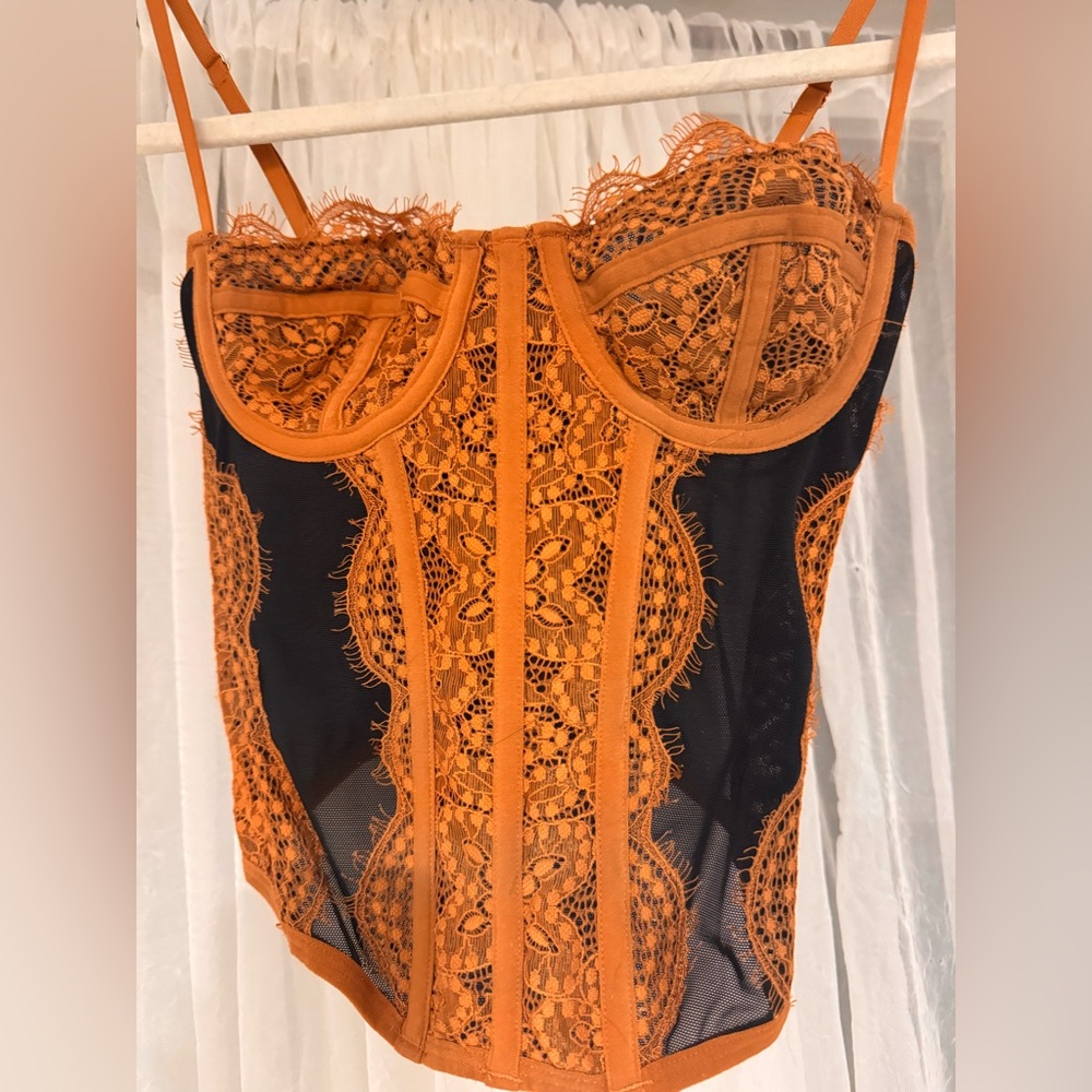 Urban Outfitters Orange Lace Corset Bustier Top Whimsigoth Festival S